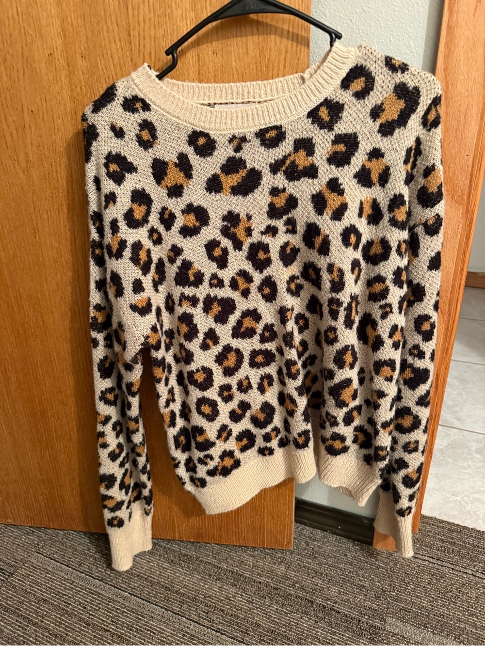 Target Beige Leopard Print Crewneck Sweater with Black & Brown Spots